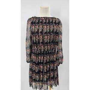 Isabel Marant Etoile Sharla Dress Black Pleated Silk Mini 36 Paisley Floral 4